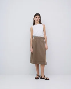 Falda midi de punto algodón caqui