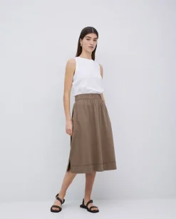 Falda midi de punto algodón caqui