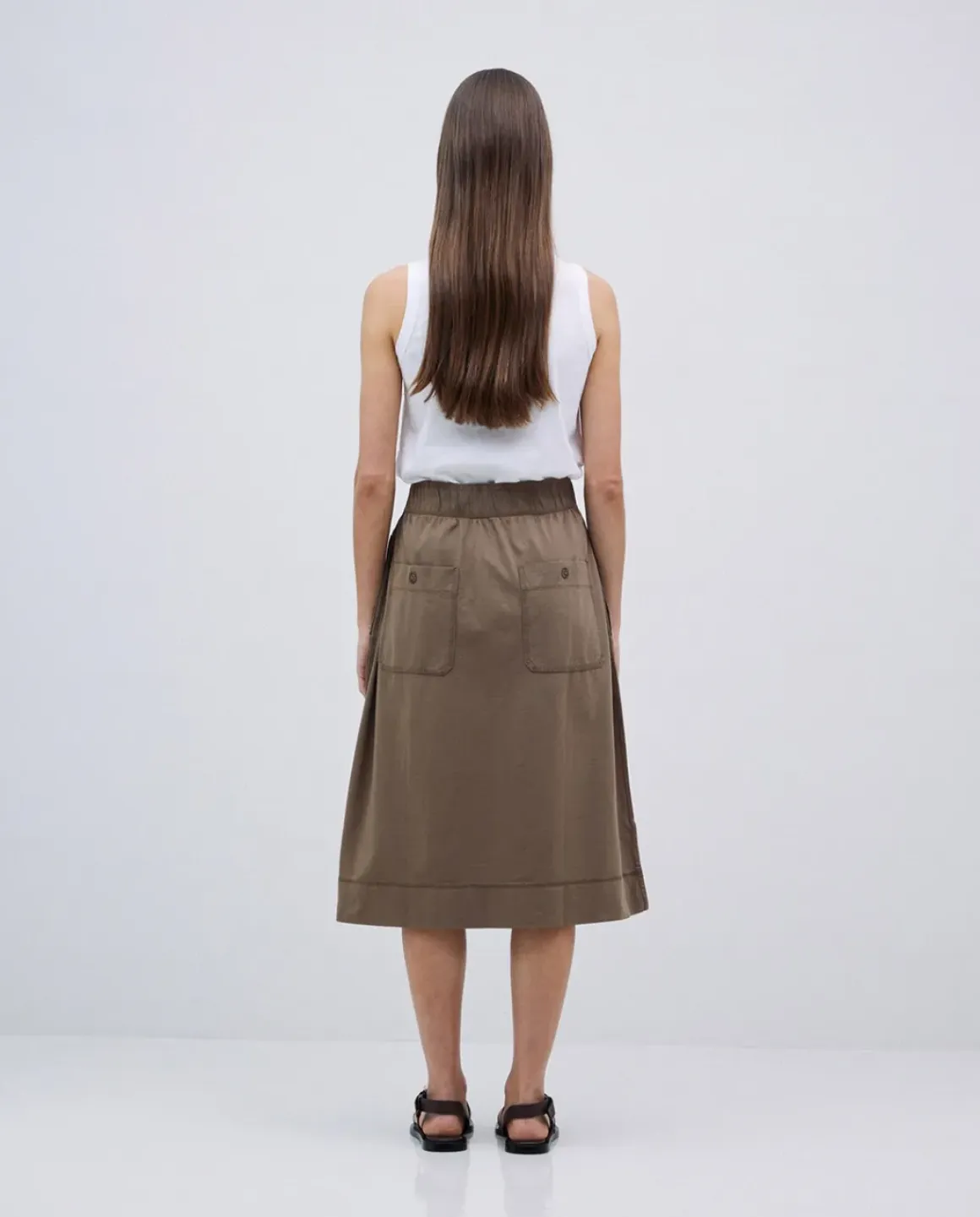 Falda midi de punto algodón caqui