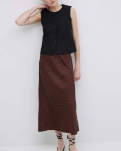 Falda midi estampado geométrico chocolate