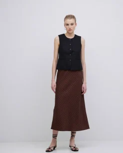 Falda midi estampado geométrico chocolate