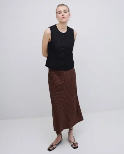 Falda midi estampado geométrico chocolate