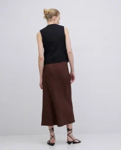 Falda midi estampado geométrico chocolate