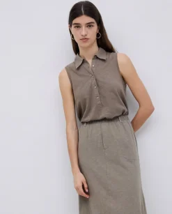 Falda midi flamé de algodón caqui