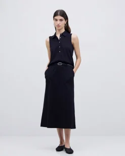 Falda midi flamé de algodón negro