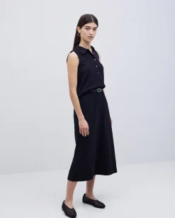 Falda midi flamé de algodón negro