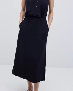 Falda midi flamé de algodón negro