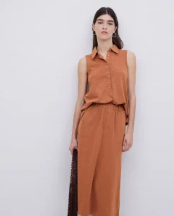Falda midi flamé de algodón terracota