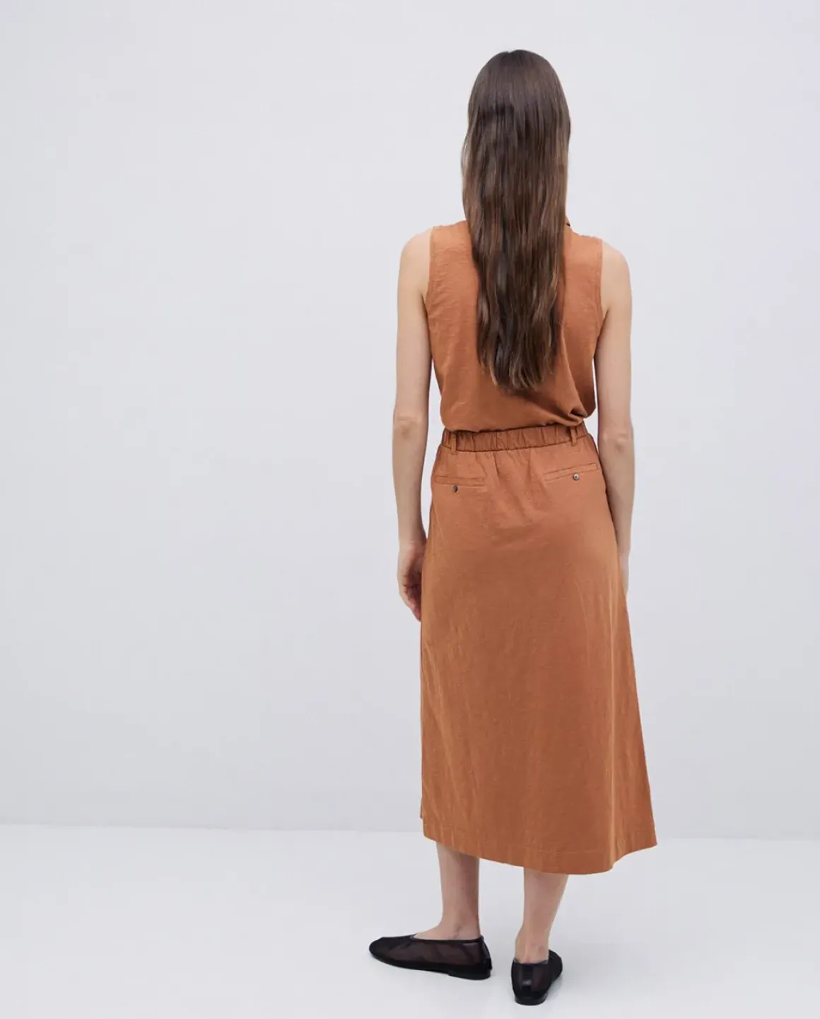 Falda midi flamé de algodón terracota