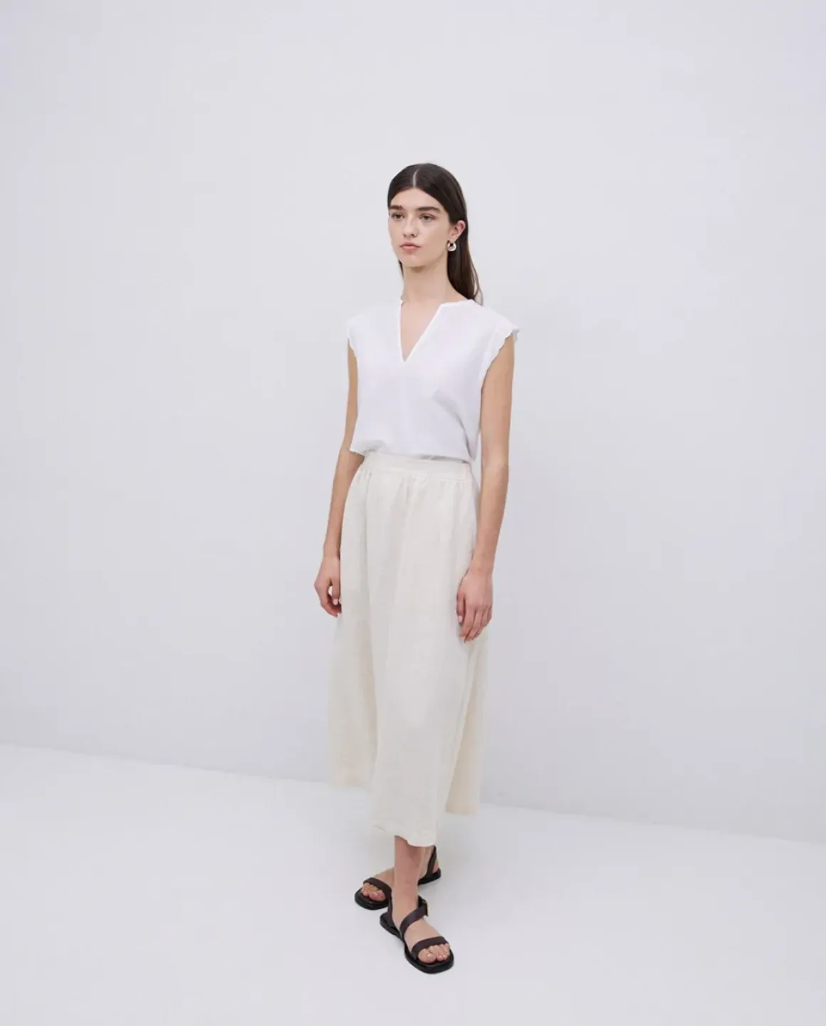 Falda midi 100% lino crudo