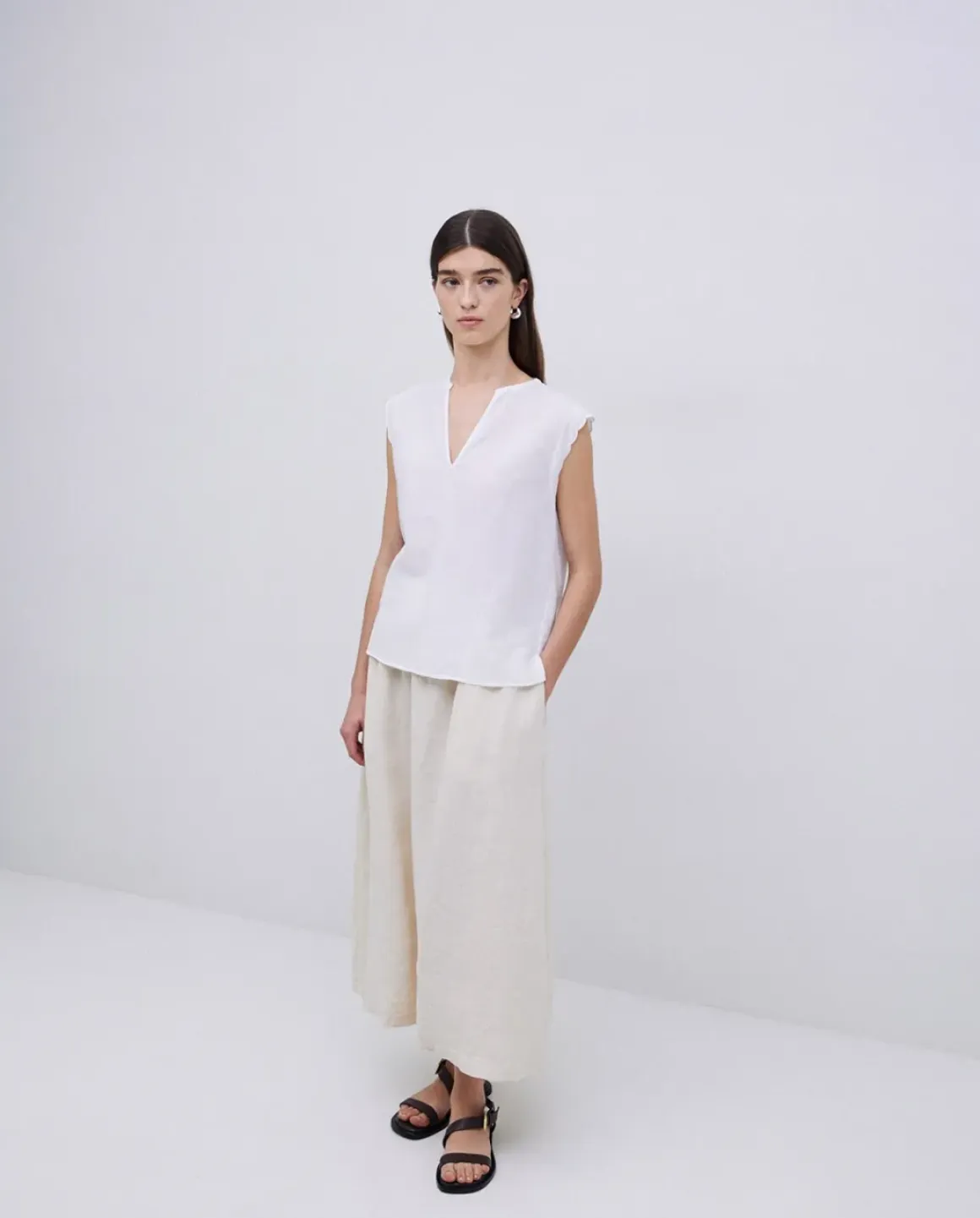 Falda midi 100% lino crudo