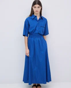 Falda midi rayas azul oscuro