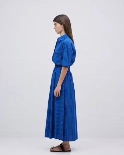Falda midi rayas azul oscuro