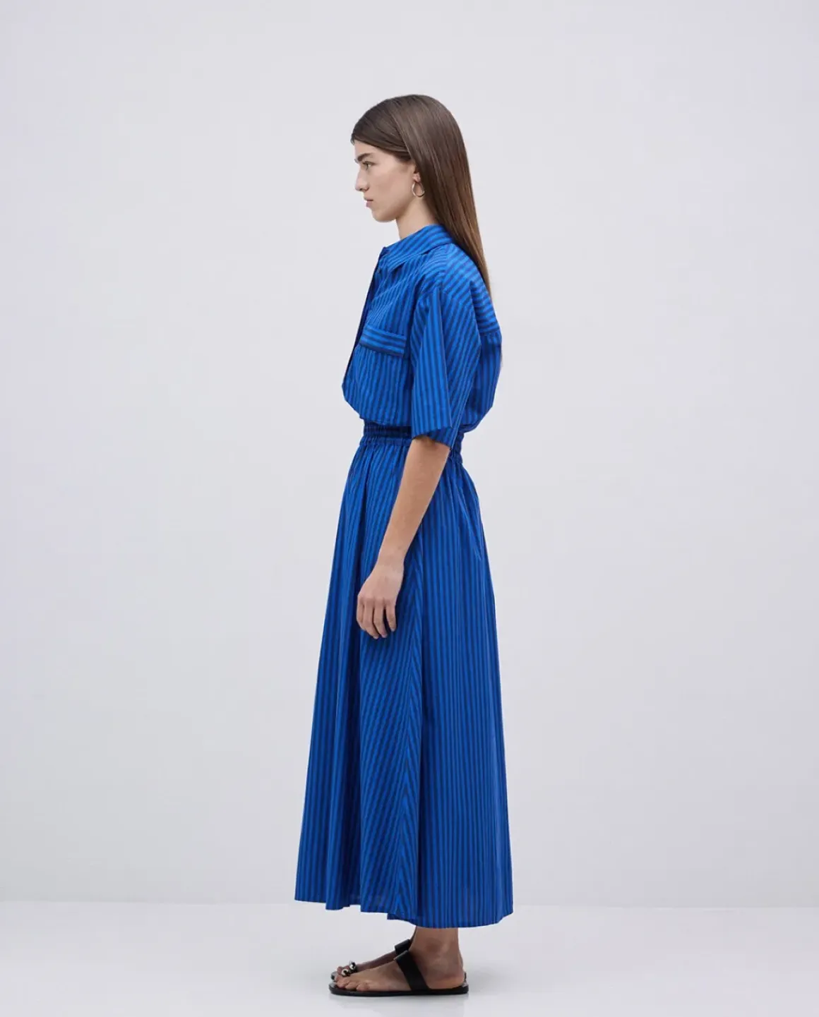 Falda midi rayas azul oscuro