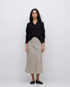 Falda midi tencel rayas crudo