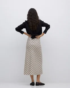 Falda midi tencel rayas crudo