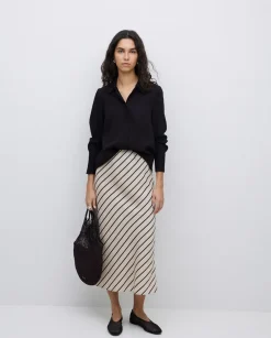 Falda midi tencel rayas crudo
