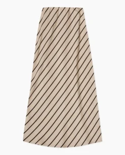 Falda midi tencel rayas crudo