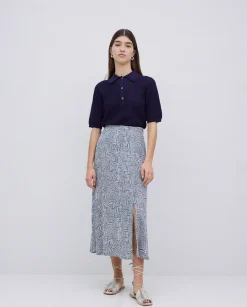 Falda midi viscosa azul