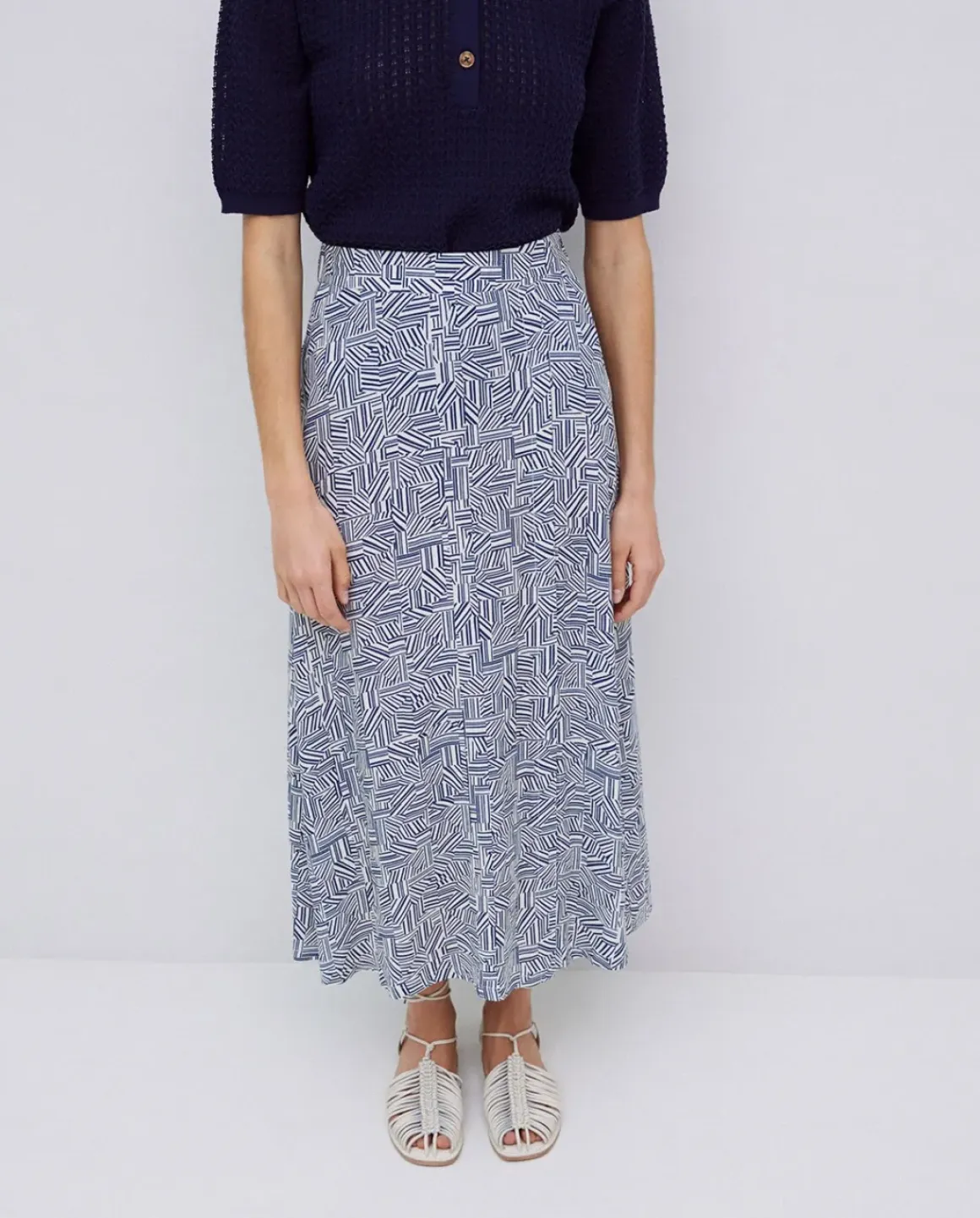 Falda midi viscosa azul