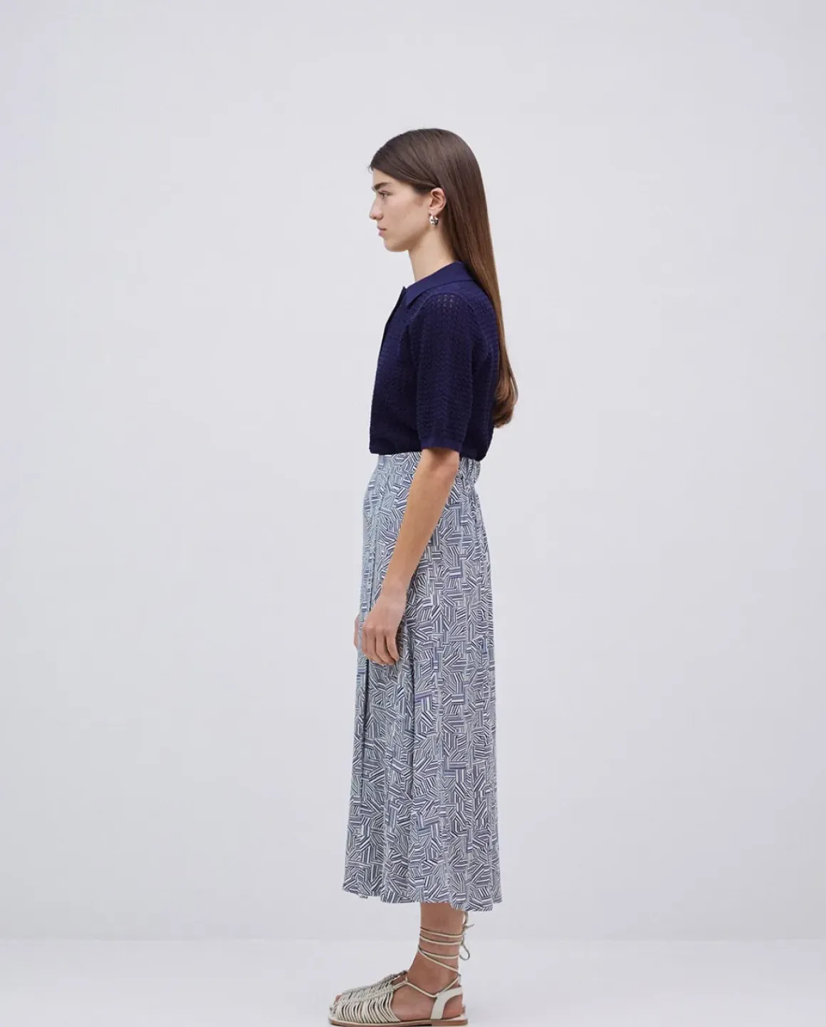 Falda midi viscosa azul