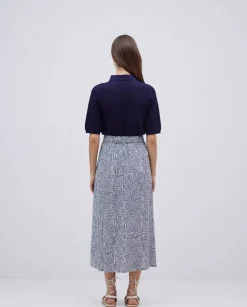 Falda midi viscosa azul