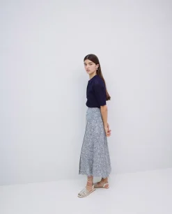 Falda midi viscosa azul