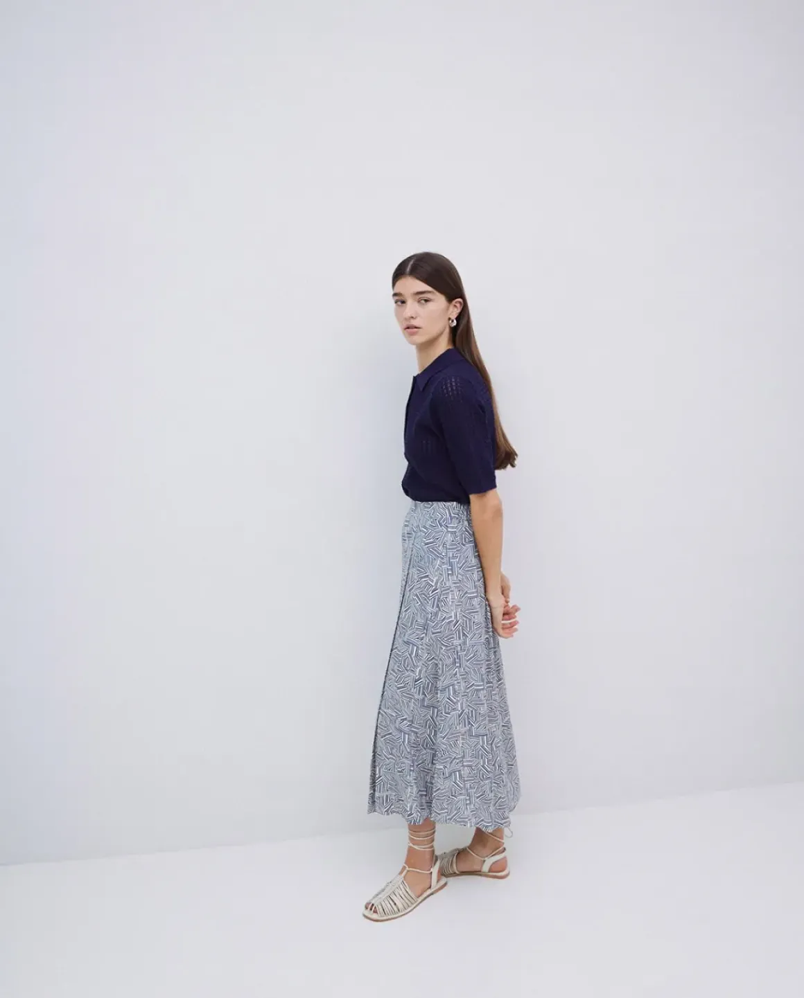 Falda midi viscosa azul