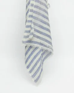 Fular rayas algodón y lino azul