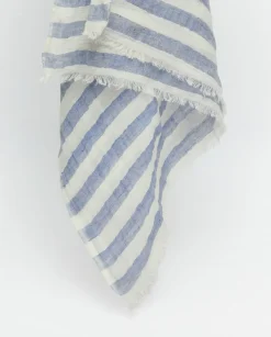 Fular rayas algodón y lino azul