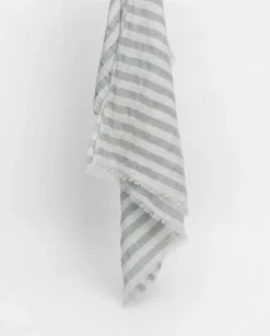 Fular rayas algodón y lino gris verdoso