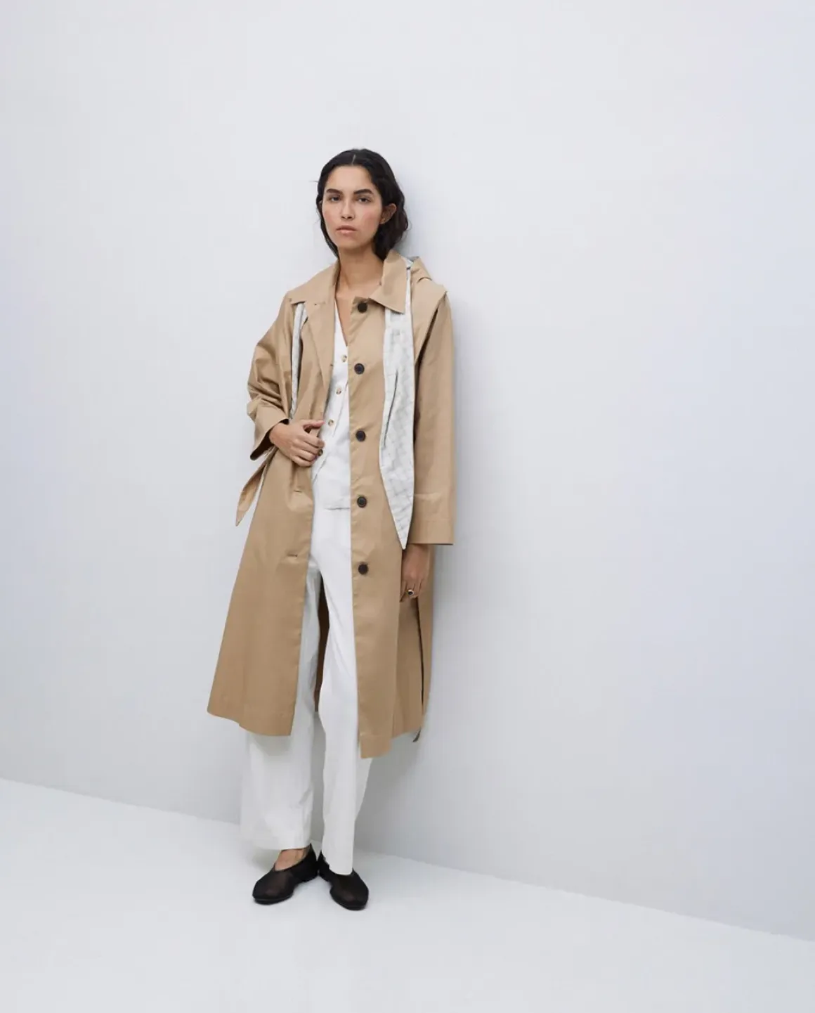 Gabardina algodón capucha camel