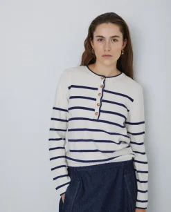 Jersey algodón orgánico rayas azul oscuro