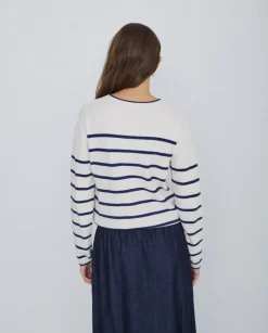 Jersey algodón orgánico rayas azul oscuro