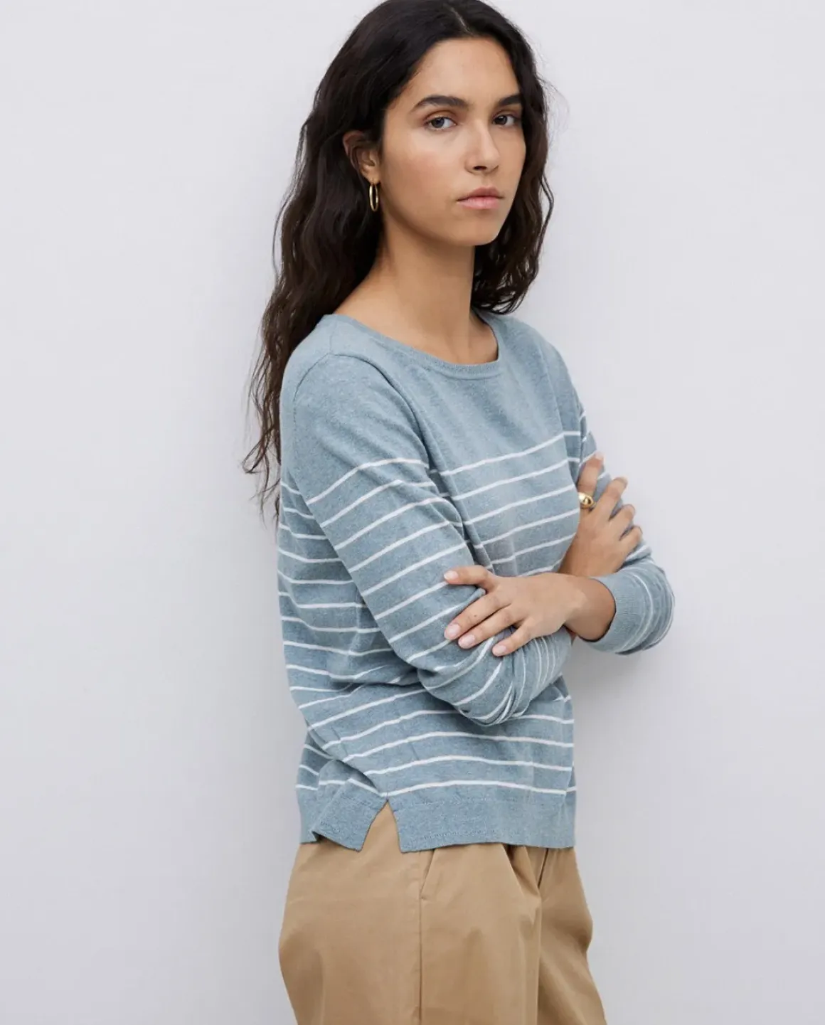Jersey básico rayas gris verdoso