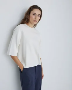 Jersey con cashmere manga 3/4 crudo