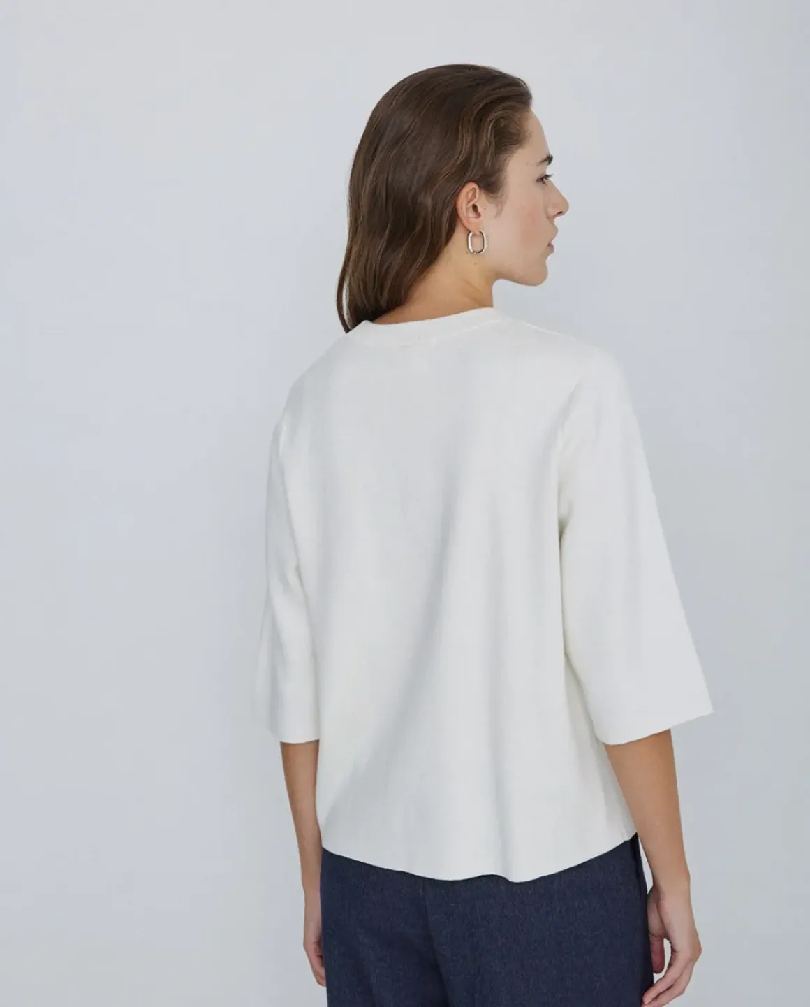 Jersey con cashmere manga 3/4 crudo