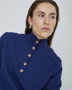 Jersey de punto con botones azul oscuro
