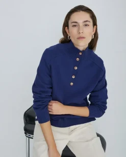 Jersey de punto con botones azul oscuro