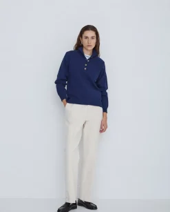 Jersey de punto con botones azul oscuro