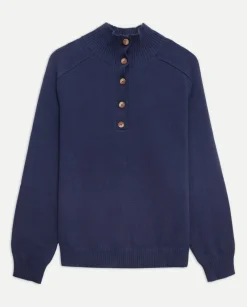 Jersey de punto con botones azul oscuro