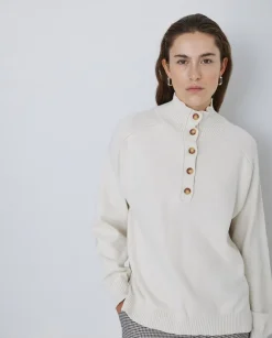Jersey de punto con botones crudo