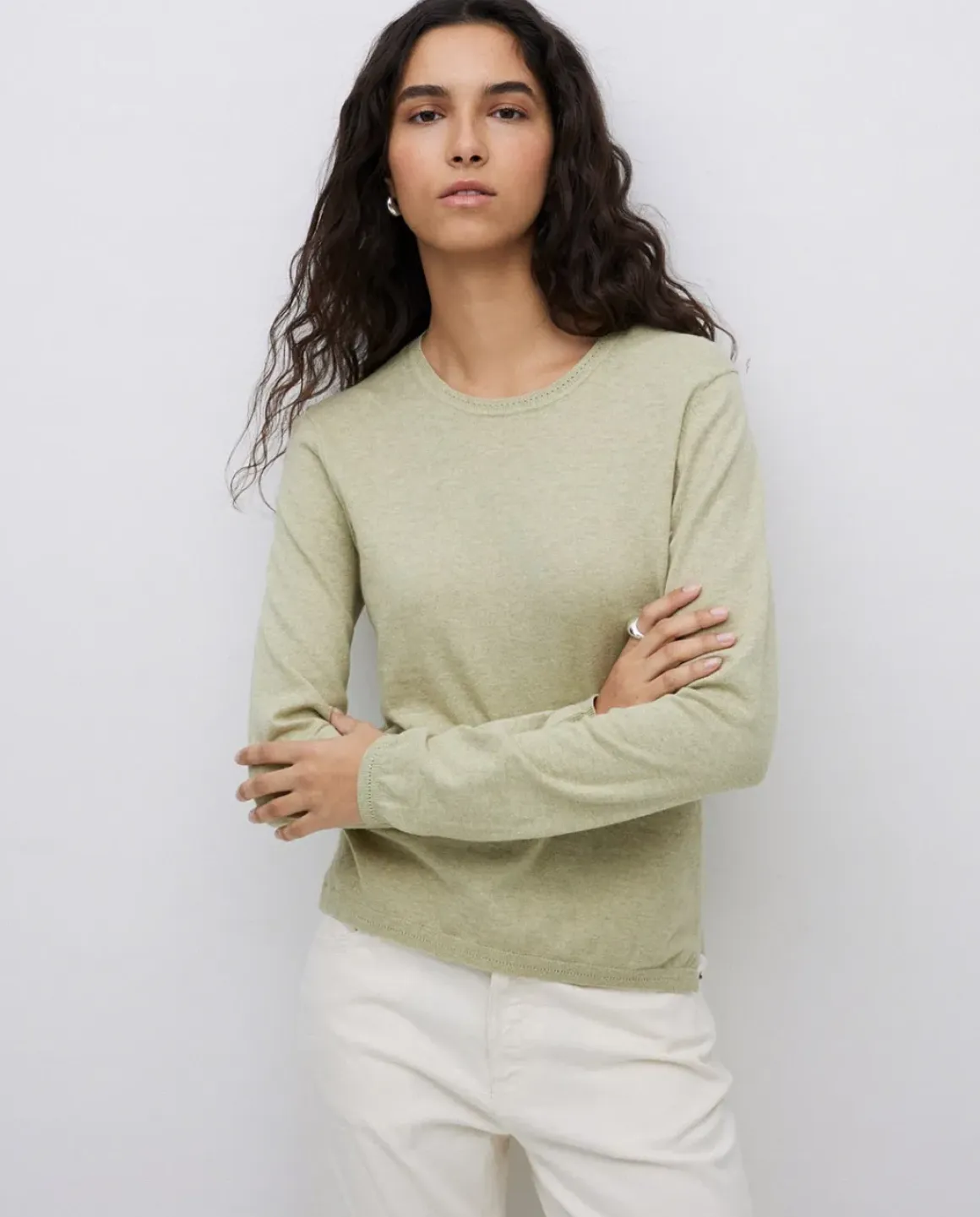 Jersey escote redondo algodón orgánico verde claro
