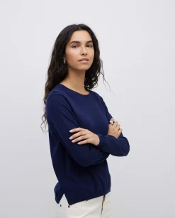 Jersey escote redondo algodón orgánico azul oscuro