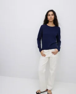 Jersey escote redondo algodón orgánico azul oscuro