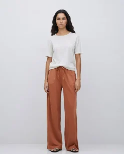 Pantalones algodón cintura elástica terracota