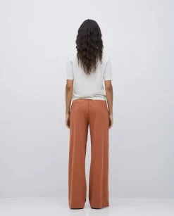 Pantalones algodón cintura elástica terracota