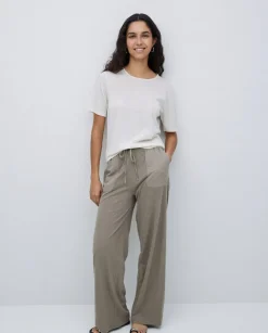 Pantalones algodón cintura elástica caqui