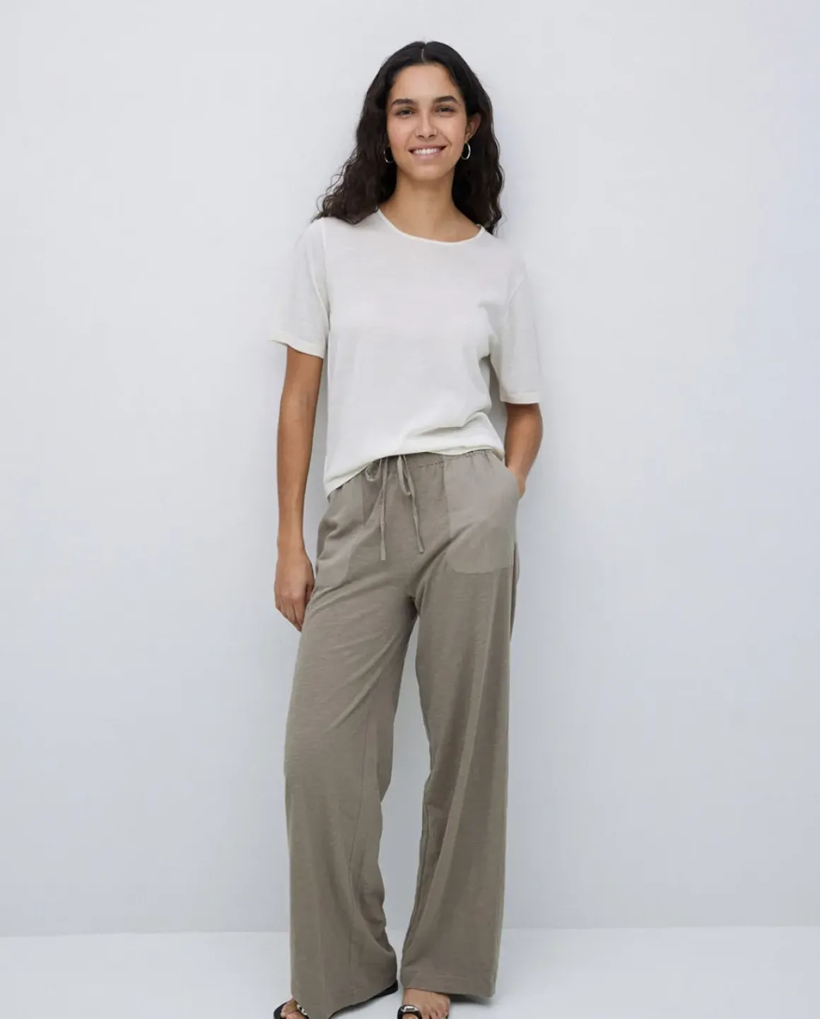 Pantalones algodón cintura elástica caqui