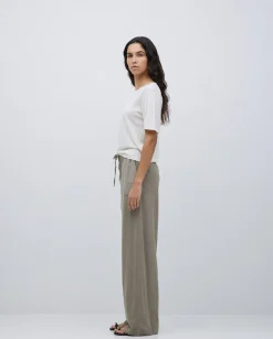 Pantalones algodón cintura elástica caqui